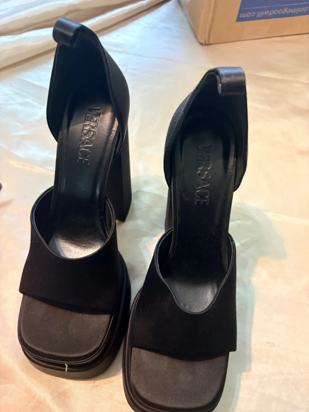 Versace Medusa Aevitas platform sandals black satin size 39
